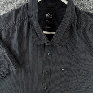 Quiksilver Button Up Shirt Regular Short Sleeve Striped Pocket Dark Blue Navy XL